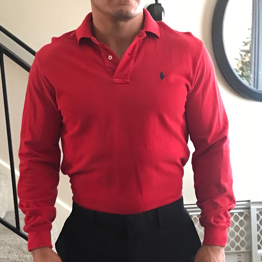 Men’s red  polo long sleeve